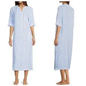 Nottibianche Animal Print Split Round Neck Woven Caftan Dress Sz S Rolled Sleeve